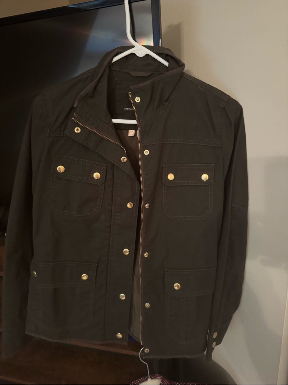 J.Crew Black Utility Field Jacket Gold Snap Zip Front Size S